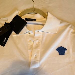 Versace Medusa blue logo white polo shirt